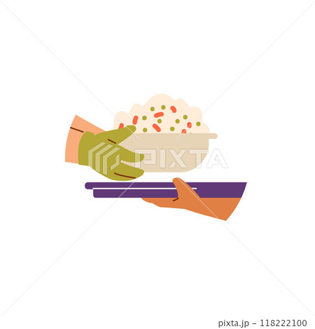 Food sharing vector illustration of hands Food sharing vector illustration of hands 118222100