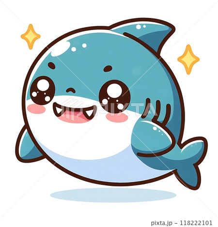 Cute shark, flat cartoon style illustration, white background  118222101