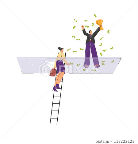 Woman climbs the career ladder, breaks through the glass ceiling. Woman climbs the career ladder, breaks through the glass ceiling. 118222128