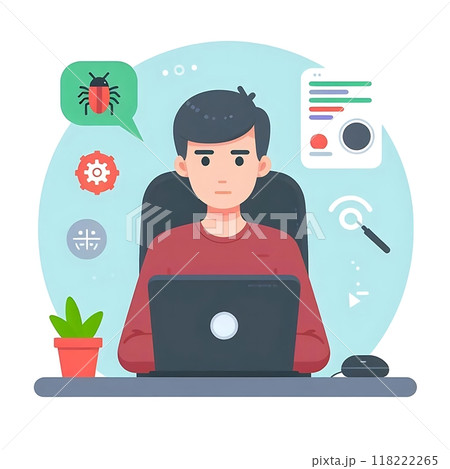 Programmer developer flat style illustration, white background, isolated, character  118222265