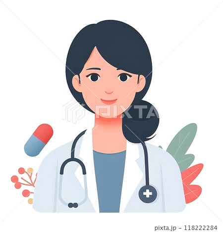 Young doctor, flat style, white background illustration, isolated 118222284