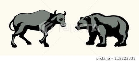 Vector drawing. Big cow and bear 118222335