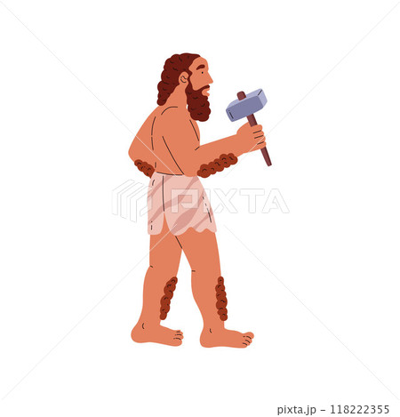 Caveman holding hammer vector illustration 118222355