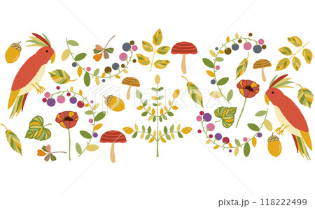 紅葉と小鳥のかわいいフレーム素材 秋のフレーム素材 紅葉と小鳥のかわいいフレーム素材 秋のフレーム素材 118222499