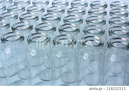 New glass vials for instrumental analysis on a white background. analytical vials prepared for chemical analysis 118222511