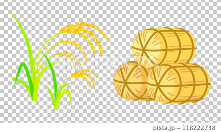 稲穂と米俵のお米のベクターイラストセット 118222738