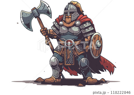 A Viking-inspired Byzantine warrior, dressed in full armor and wielding a massive ax. A Viking-inspired Byzantine warrior, dressed in full armor and wielding a massive ax. 118222846