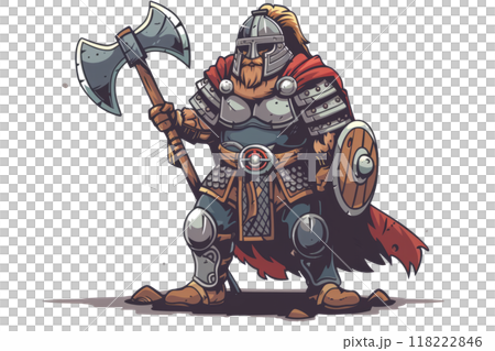 A Viking-inspired Byzantine warrior, dressed in full armor and wielding a massive ax. A Viking-inspired Byzantine warrior, dressed in full armor and wielding a massive ax. 118222846