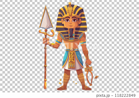 Ancient Egyptian Pharaoh's Guard: A well-armed guard from the Pharaoh's army, dressed in Egyptian regalia and holding a mace. 118222849