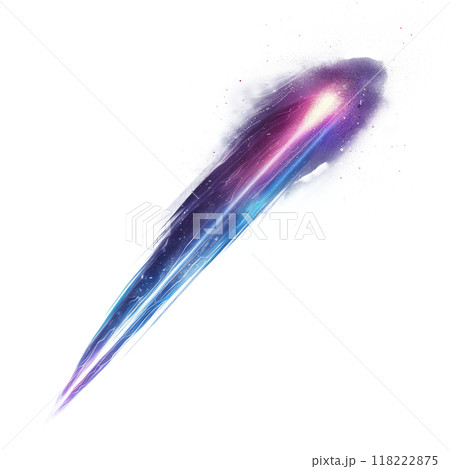 comet streaking through space, with its glowing tail illuminated against  white background 118222875