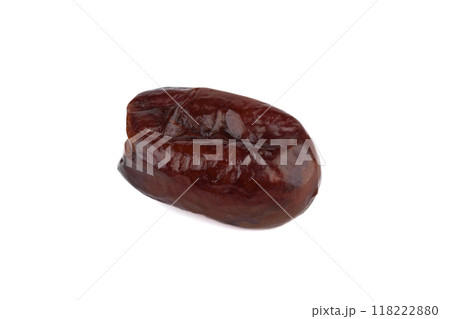 One dehydrated date fruit isolated on white background. One dehydrated date fruit isolated on white background. 118222880