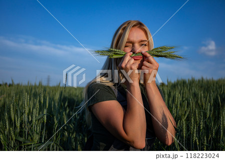 Wheat moustache: Joyful Farmer Celebrates Bountiful Harvest Wheat moustache: Joyful Farmer Celebrates Bountiful Harvest 118223024