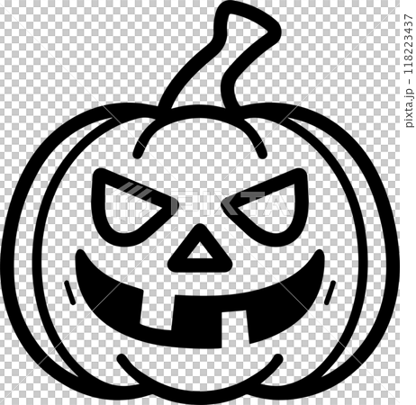 Creepy Halloween Jack O Lantern Icon with Scary Smiling Pumpkin Black Outline Vector for Spooky Themes 118223437