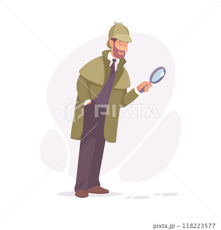 Inspecting Detective Man Character with Magnifier Investigating Case Vector Illustration 118223577
