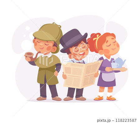 Inspecting Detective Boy Character Investigating Case Vector Illustration 118223587