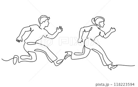Man and woman runs very fast and hurry. People in Stress Work 118223594