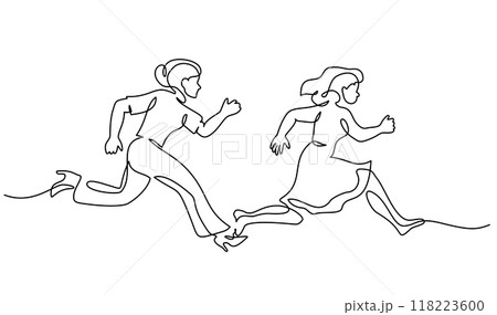 Two girls or women run very fast and hurry. People in Stress Work Situation 118223600