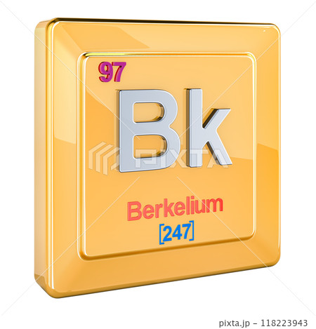 Berkelium Bk, chemical element sign with number 97 in periodic table. 3D rendering 118223943