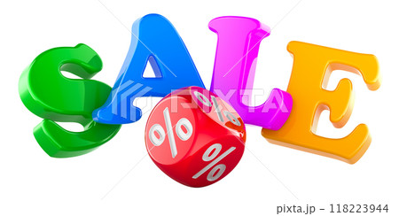 Sale concept with Discount Cube, 3D rendering Sale concept with Discount Cube, 3D rendering 118223944