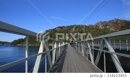 Bridge at the beginning of the Gamle Jaerbanen Veien, Egersund. 118223953