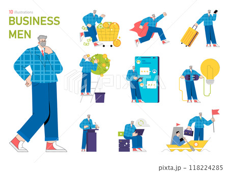 Businessmen set. Corporate life and achievement themes illustrated with diverse professional activities in a modern style. Vector illustration. Businessmen set. Corporate life and achievement themes illustrated with diverse professional activities in a modern style. Vector illustration. 118224285