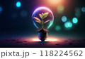 Green leaves in glass bulb on background of nature. Eco-friendly banner for environmental protection. 118224562