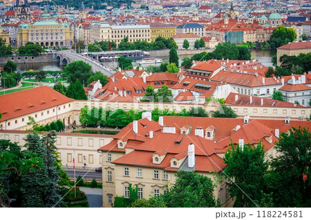 European city with red-roofed buildings and a river flowing through it European city with red-roofed buildings and a river flowing through it 118224581