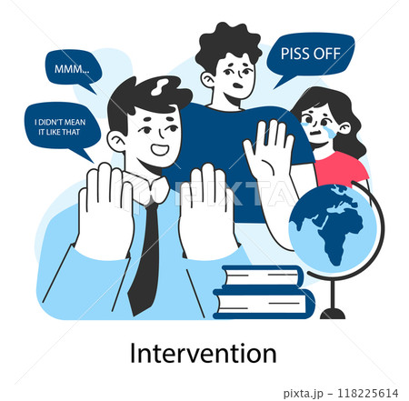 School bullying. Friend defending a crying harassment and humiliation victim. Friends empathy and support. Social violence problem. School verbal or physical abuse. Flat vector illustration School bullying. Friend defending a crying harassment and humiliation victim. Friends empathy and support. Social violence problem. School verbal or physical abuse. Flat vector illustration 118225614