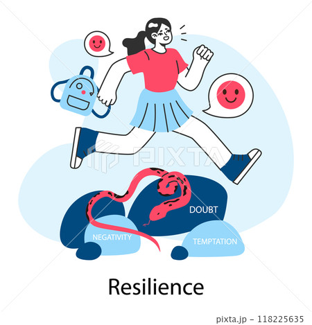 School bullying. Brave school girl resilience in the face of negativity. Social violence problem. School harassment and humiliation, verbal or physical abuse. Flat vector illustration 118225635