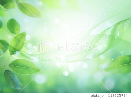 緑の葉っぱと抽象ウェーブ背景 118225754