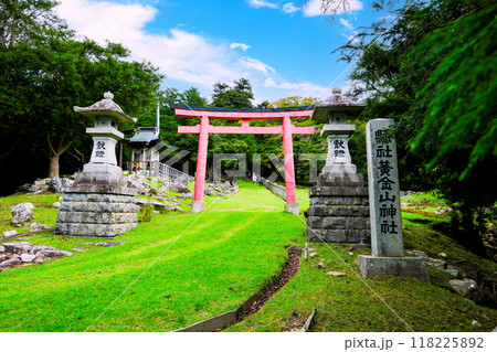 夏の青空と黄金山神社鳥居 118225892