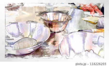 スケッチ風 スケッチ イラスト 和菓子 饅頭 作り方 調理過程 料理 手作り デザート 118226203