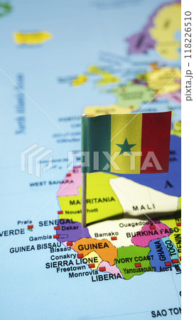 A map of Senegal with the national flag of Senegal on it A map of Senegal with the national flag of Senegal on it 118226510