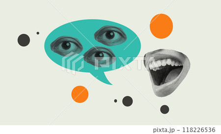 Three eyes on a speech bubble with a human mouth 118226536