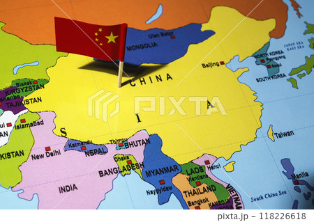 A map of China with a Chinese flag on it 118226618