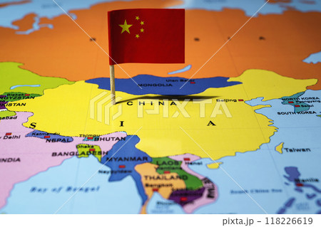 A map of China with a Chinese flag on it A map of China with a Chinese flag on it 118226619