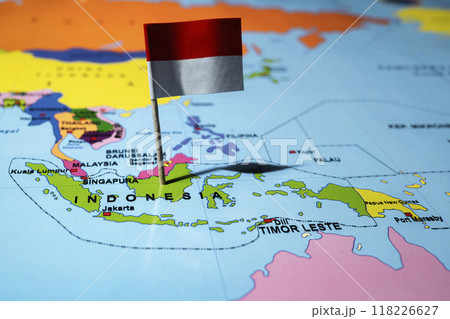 A map of Indonesia with an Indonesian flag on it A map of Indonesia with an Indonesian flag on it 118226627