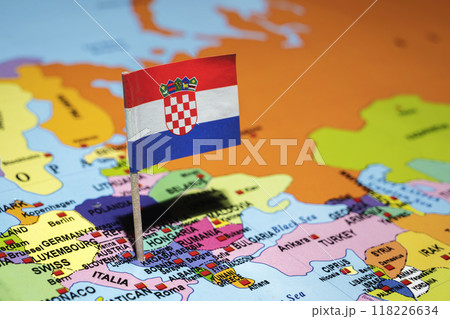 A map of Croatia with the Croatian flag on it A map of Croatia with the Croatian flag on it 118226634