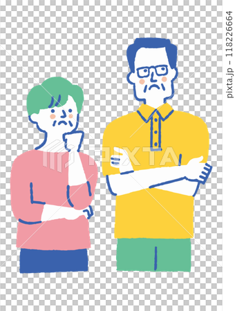 An elderly couple who are worried about something 118226664