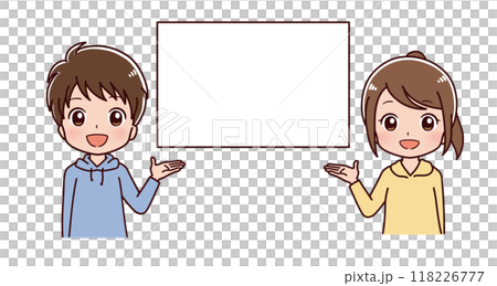 Illustration of a man and a woman holding a whiteboard 118226777