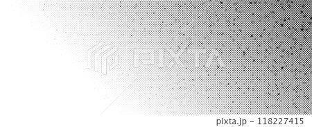Grunge halftone gradient background. Faded grit noise texture. Black sand particle wallpaper. Retro pop art pixel backdrop. Anime or manga cartoon overlay. Vector dots and speckles textured template 118227415