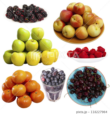 Collage with fruits on white background 118227964