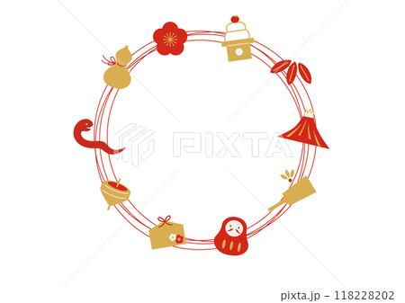 2025お正月縁起物の円形フレーム(干支入り) 2025お正月縁起物の円形フレーム(干支入り) 118228202