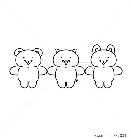 手を繋いだ動物　線画 118228810