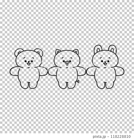 手を繋いだ動物　線画 118228810