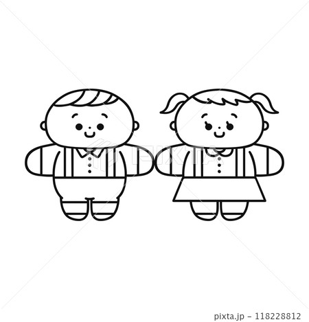 手を繋いだ男の子と女の子　線画 118228812