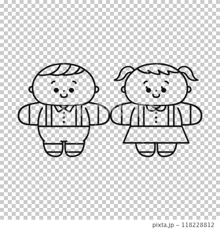 手を繋いだ男の子と女の子　線画 118228812