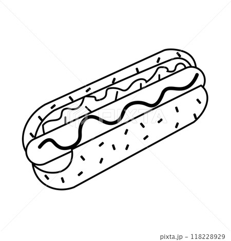 シンプルなホットドッグの線画イラスト 118228929