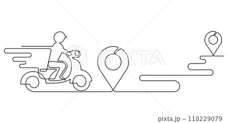 courier messenger with map pin icon continuous line drawing courier messenger with map pin icon continuous line drawing 118229079