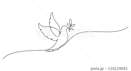 white dove with olive branch one line drawing continuous 118229081